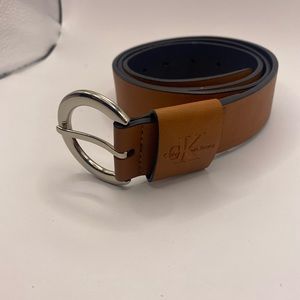 Calvin Klein Leather Belt, size Large. Silver buckle